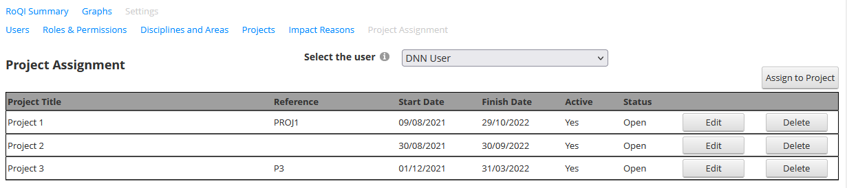 Settings - Project Assignment Settings - Project Assignment